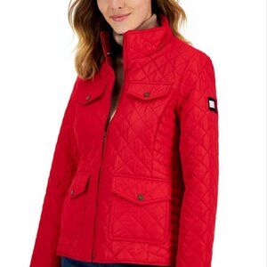 $120 Tommy Hilfiger Women's Quilted Zip-Up Jacket Red Size L